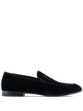 Giorgio Armani Embroidered Logo Velvet Loafers — Navy