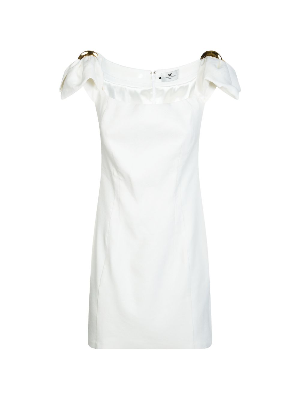 Elisabetta Franchi Off-Shoulder Ring Hardware Dress — White