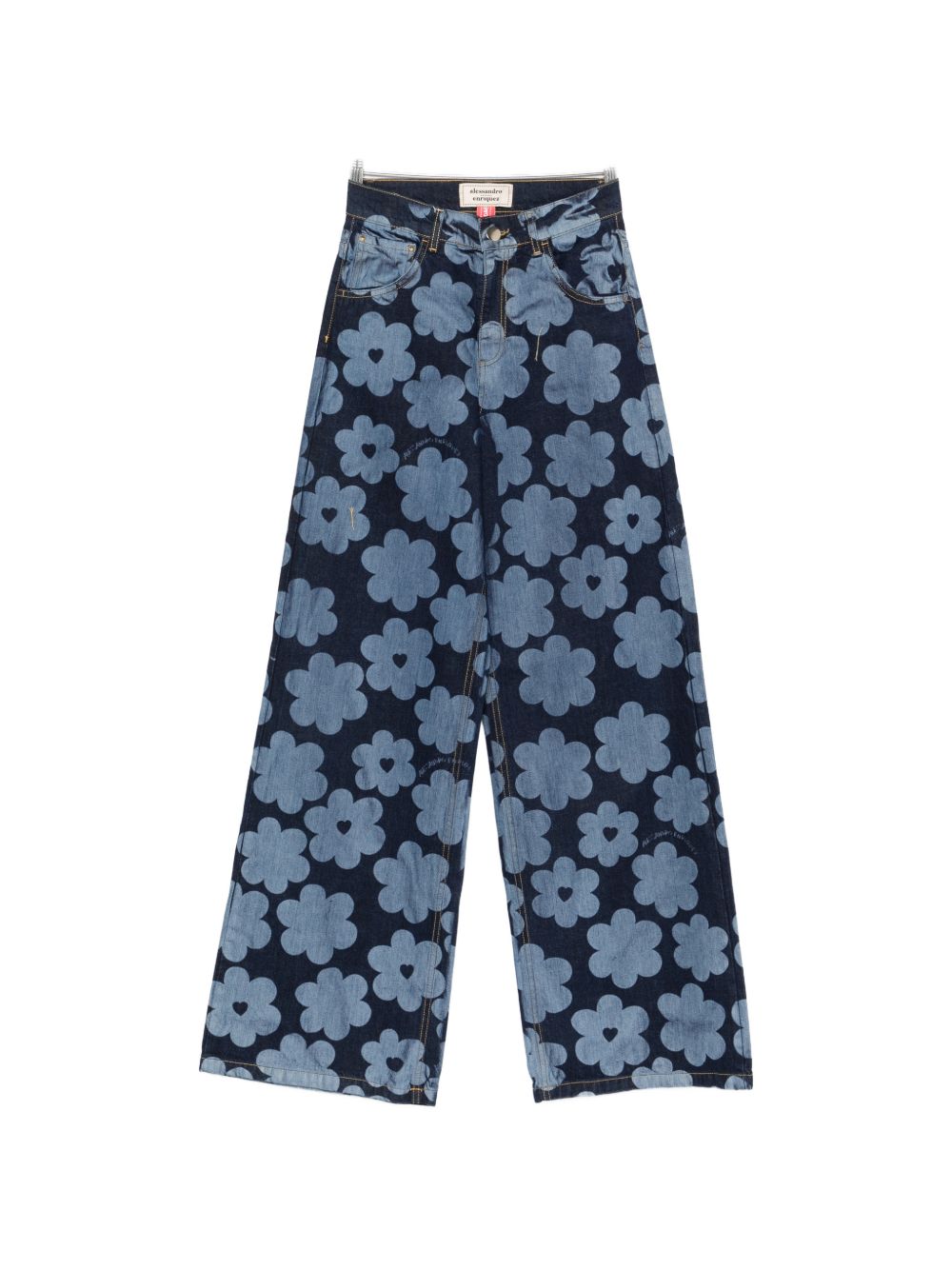Alessandro Enriquez Floral Print Denim Jeans — Navy