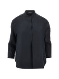 Emporio Armani Linen Stand-Collar Shirt — Navy