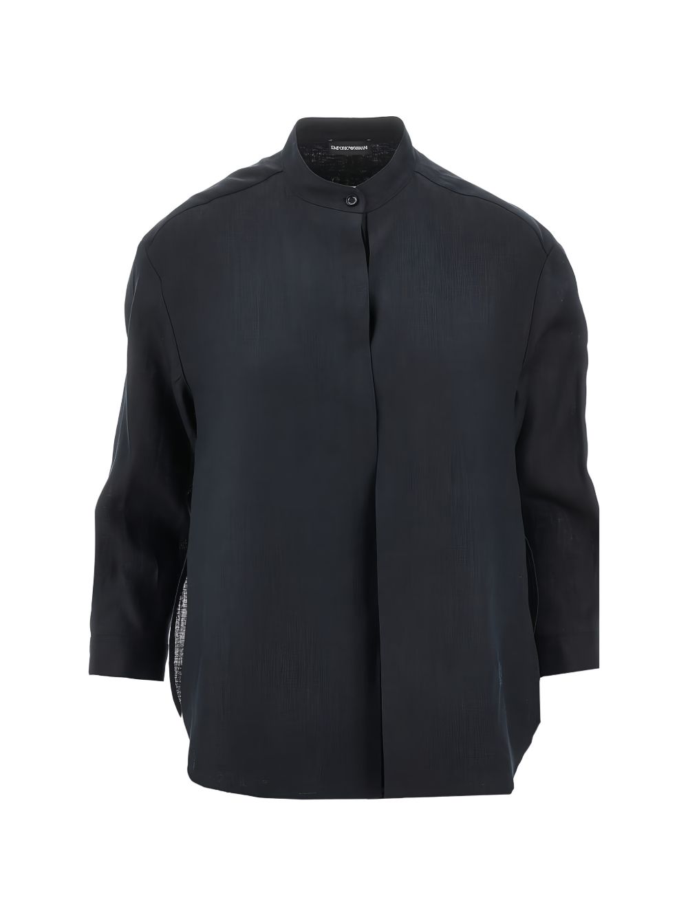 Emporio Armani Linen Stand-Collar Shirt — Navy