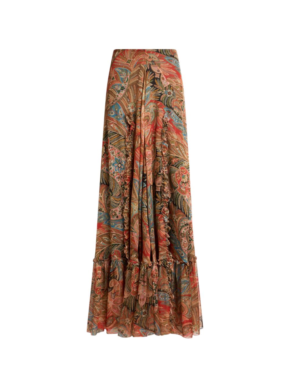 Etro Paisley-Printed Silk Skirt — Brown