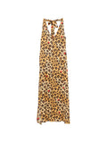 Alessandro Enriquez Leopard-Print Tie-Neck Dress — Beige