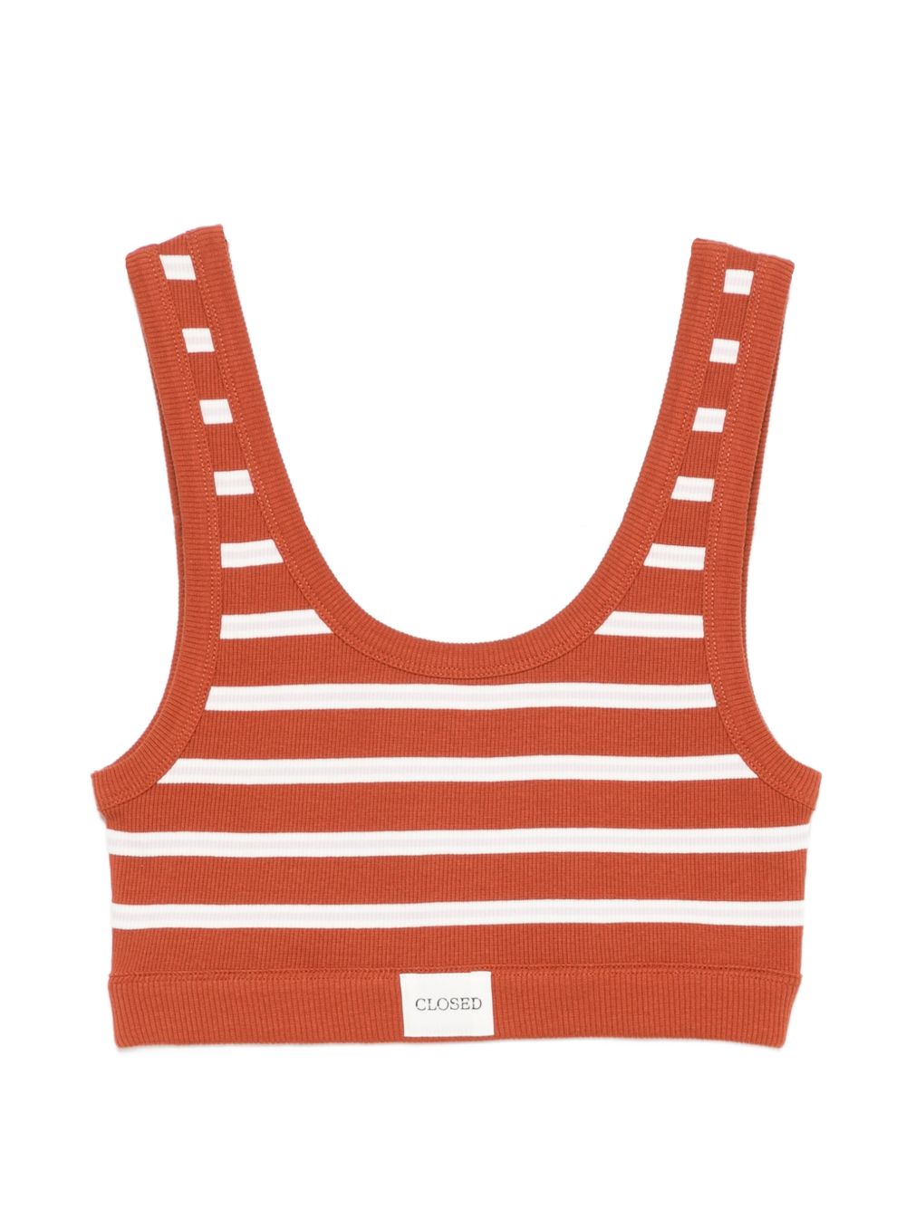 Closed Striped Ribbed Cotton Bralette — Red