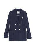 Circolo 1901 Double-Breasted Pinstripe Blazer — Navy