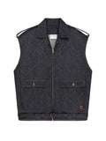 Courreges Denim Sleeveless Bomber Vest — Dark Blue