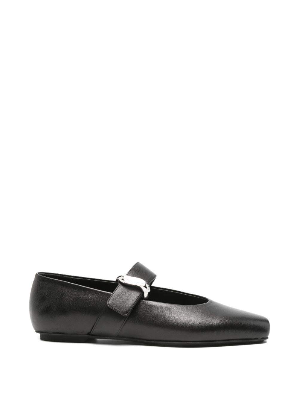 EMPORIO ARMANI EXCLUSIVE Leather Square-Toe Ballet Flat — Black