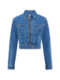 Marine Serre Cropped Denim Jacket — Blue