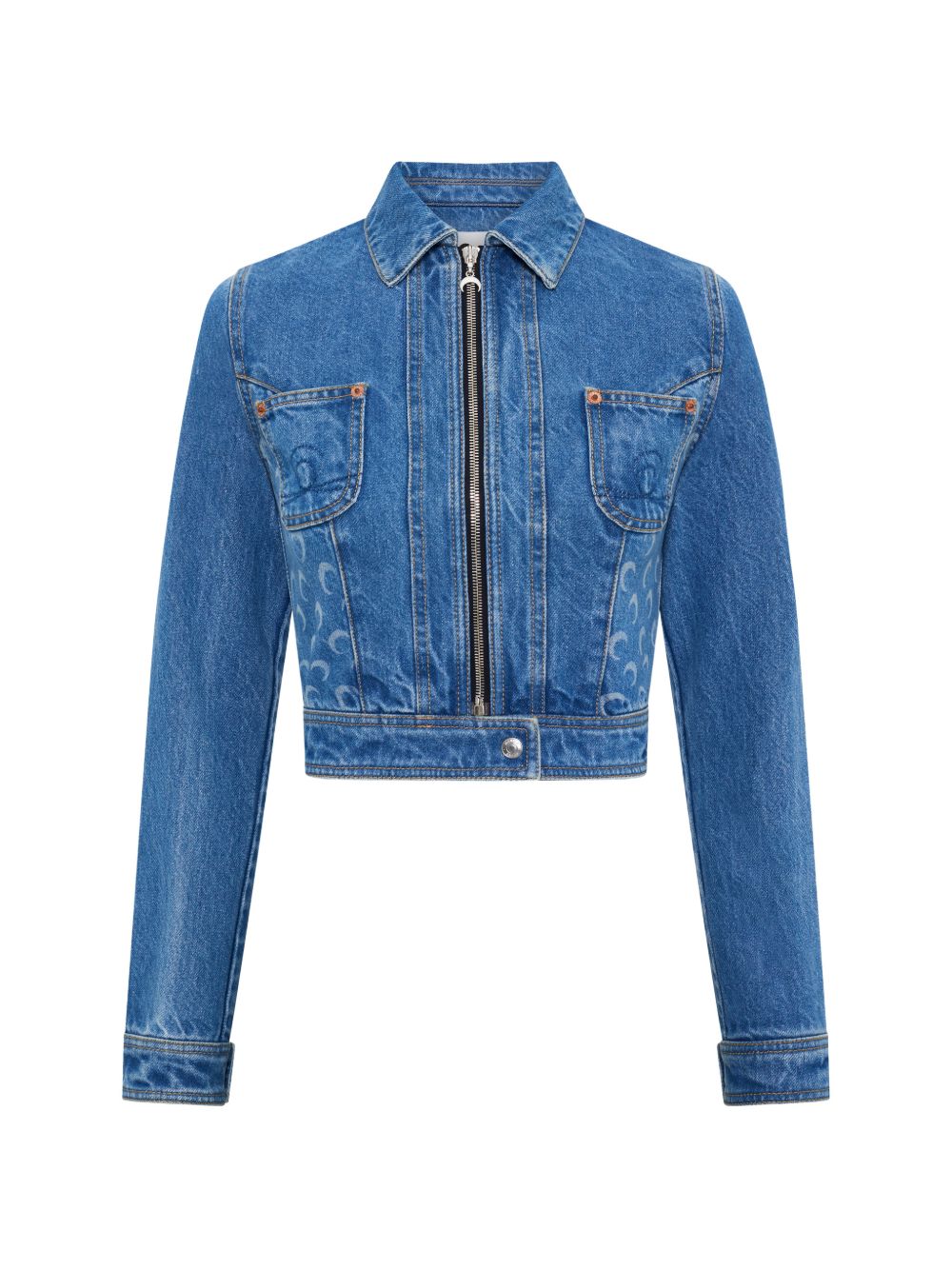 Marine Serre Cropped Denim Jacket — Blue