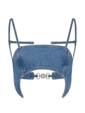 Marine Serre Denim Cutout Bra Top — Blue