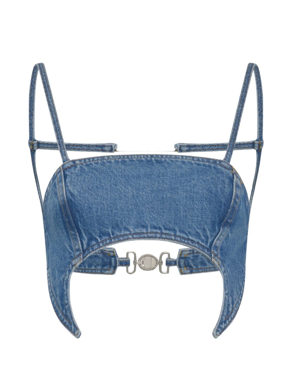 Marine Serre Denim Cutout Bra Top — Blue