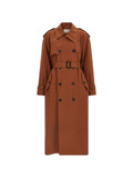 Saint Laurent Cotton and Silk Double-Breasted Trench Coat — Cognac