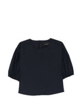 Emporio Armani Puff-Sleeve Cotton Blouse — Navy