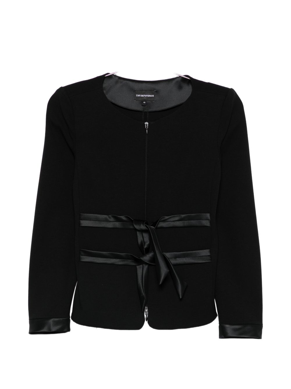 Emporio Armani Satin-Trimmed Collarless Jacket — Black