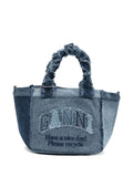 Ganni Frayed Denim Tote Bag — blue
