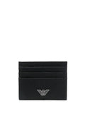 Emporio Armani Logo-Embroidered Leather Card Case — Black