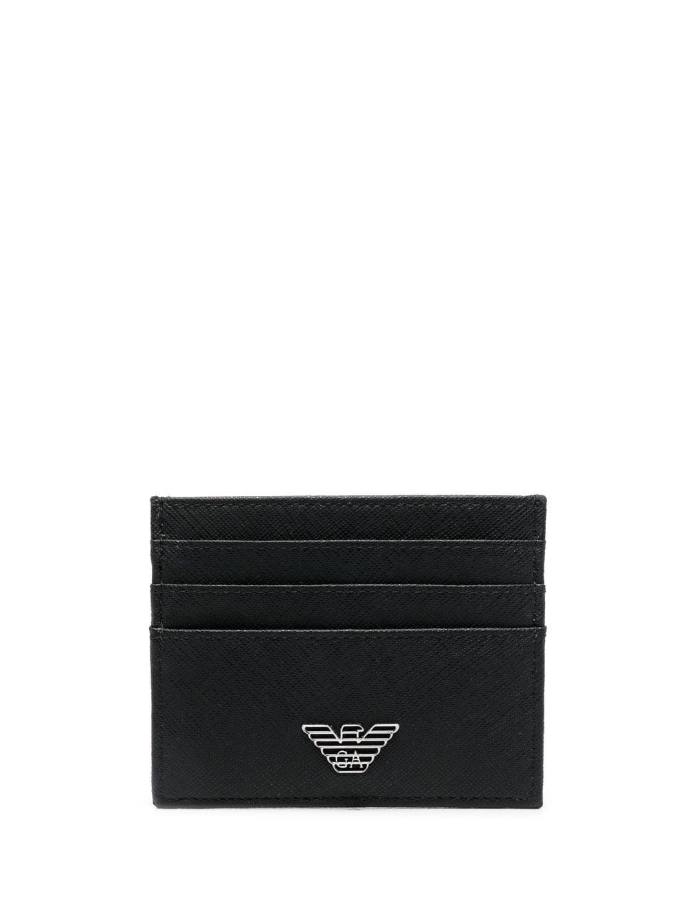 Emporio Armani Logo-Embroidered Leather Card Case — Black