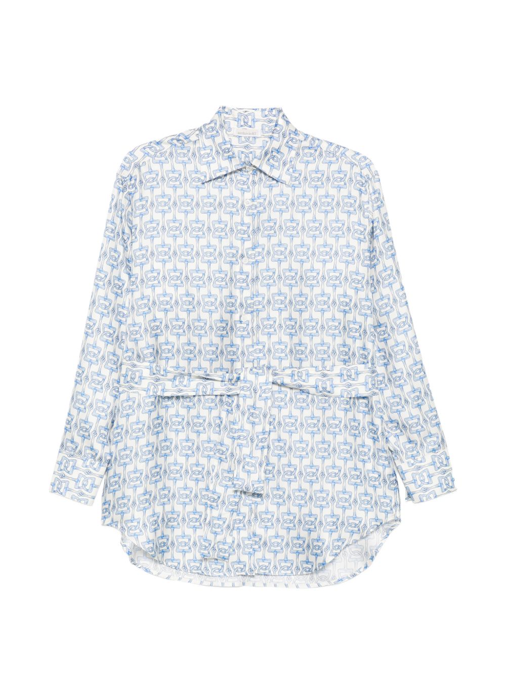 ARCHIVIO '67 Monogram Print Silk Shirt — Blue