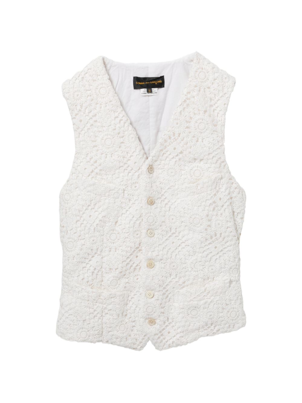 Comme Des Garcons Floral-Embroidered Lace Vest — Cream