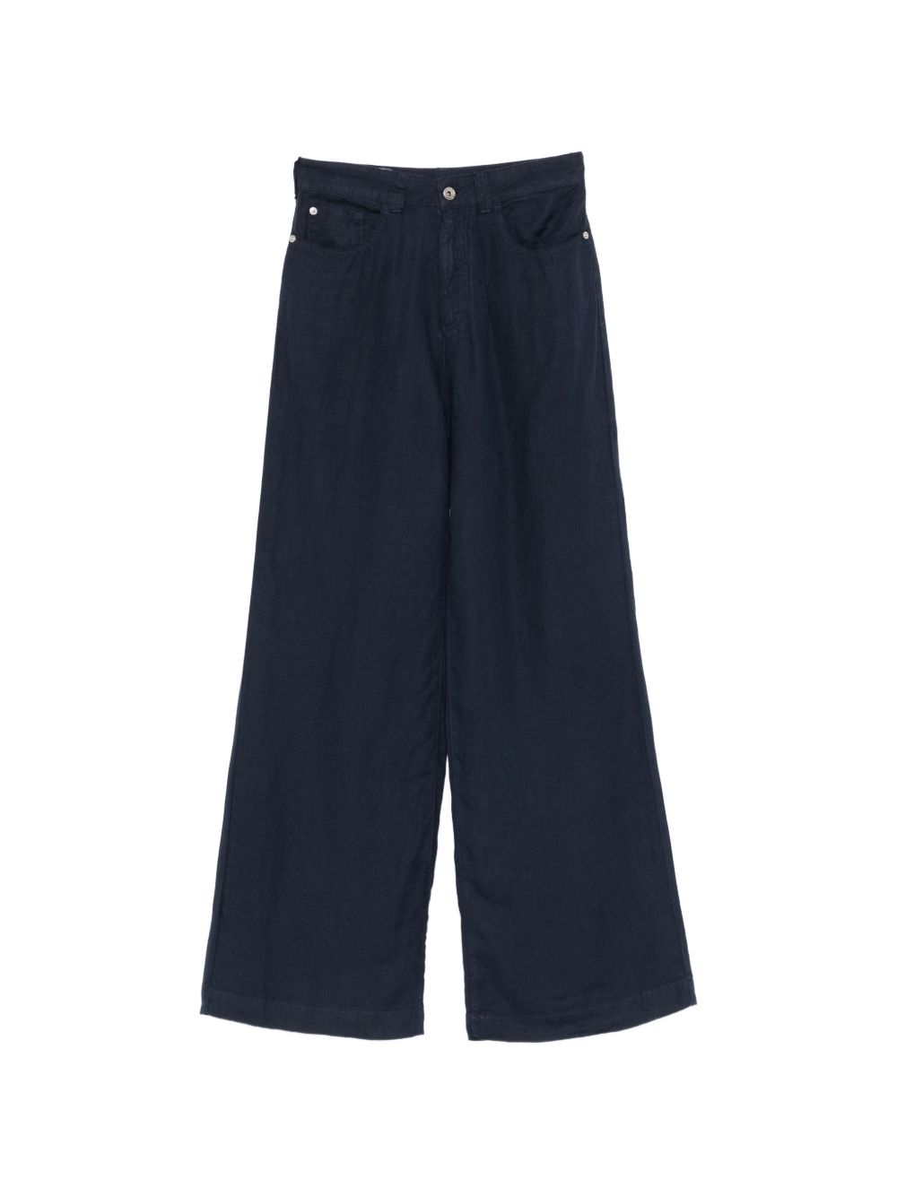 Emporio Armani Linen Wide-Leg Trousers — Navy