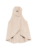 Emporio Armani Goat Leather Suede Draped Tank Top — Beige