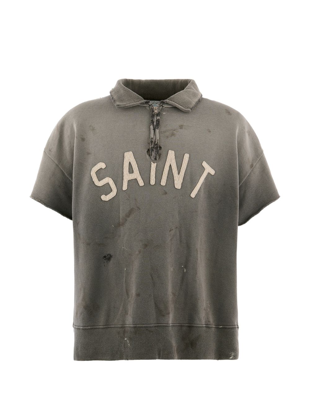 Saint Mxxxxxx Distressed Cotton Logo Polo — Gray