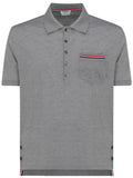 Thom Browne RWB-Striped Chest Pocket Polo — Grey