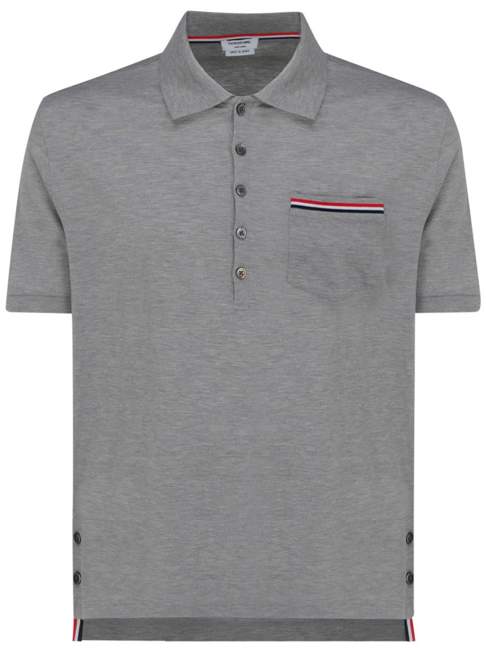 Thom Browne RWB-Striped Chest Pocket Polo — Grey