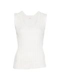 Closed Ribbed Linen-Cotton Tank Top — white
