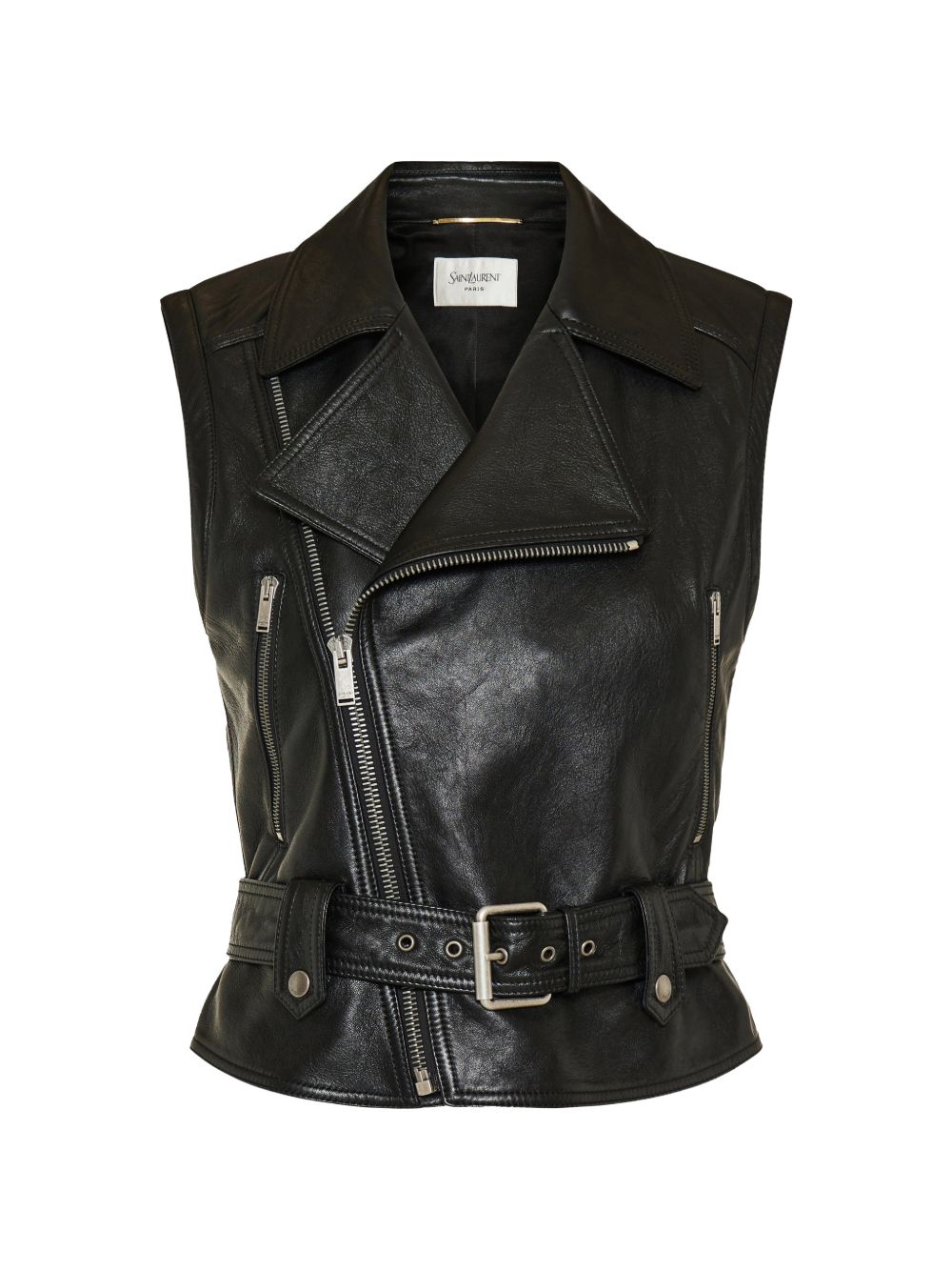 Saint Laurent Leather Biker Vest — Black
