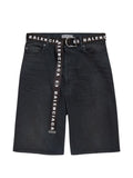 Balenciaga Logo-Tape Belt Denim Shorts — Black