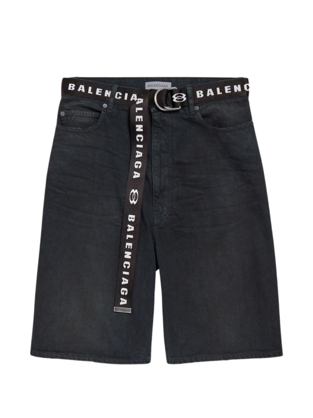 Balenciaga Logo-Tape Belt Denim Shorts — Black