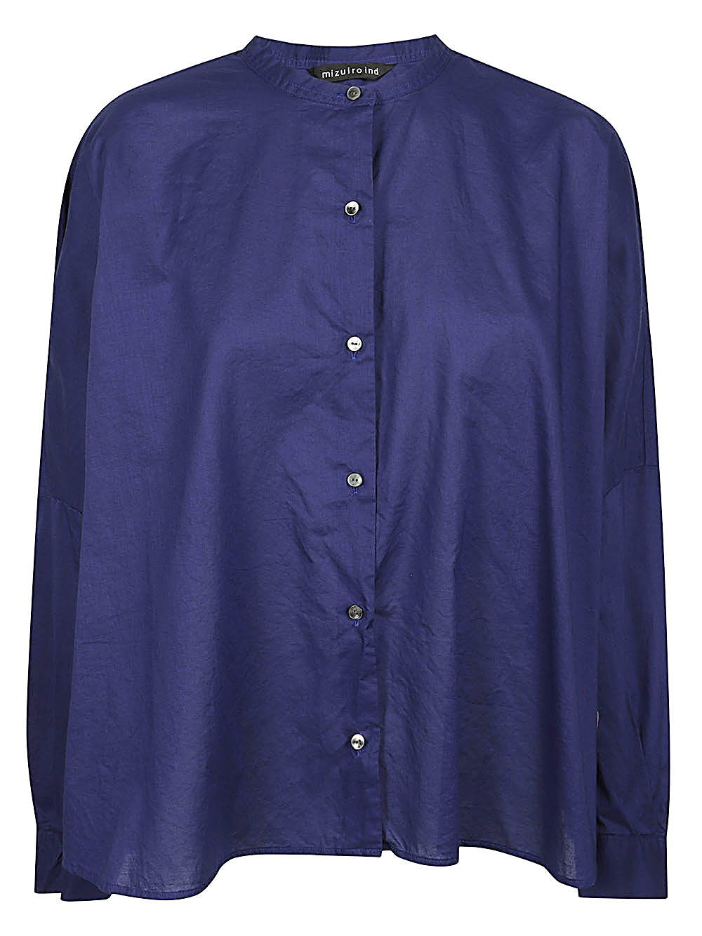 MIZUIRO Stand-Collar Cotton Shirt — Navy