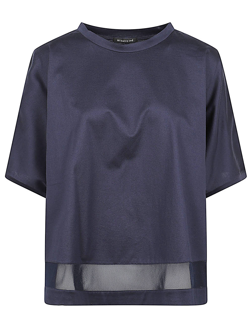 MIZUIRO Mesh-Panel Cotton T-shirt — Navy