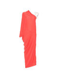 Cortana One-Shoulder Draped Dress — Coral Red
