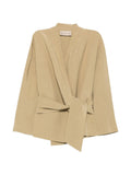 Cortana Linen-Silk Wrap Jacket — Beige