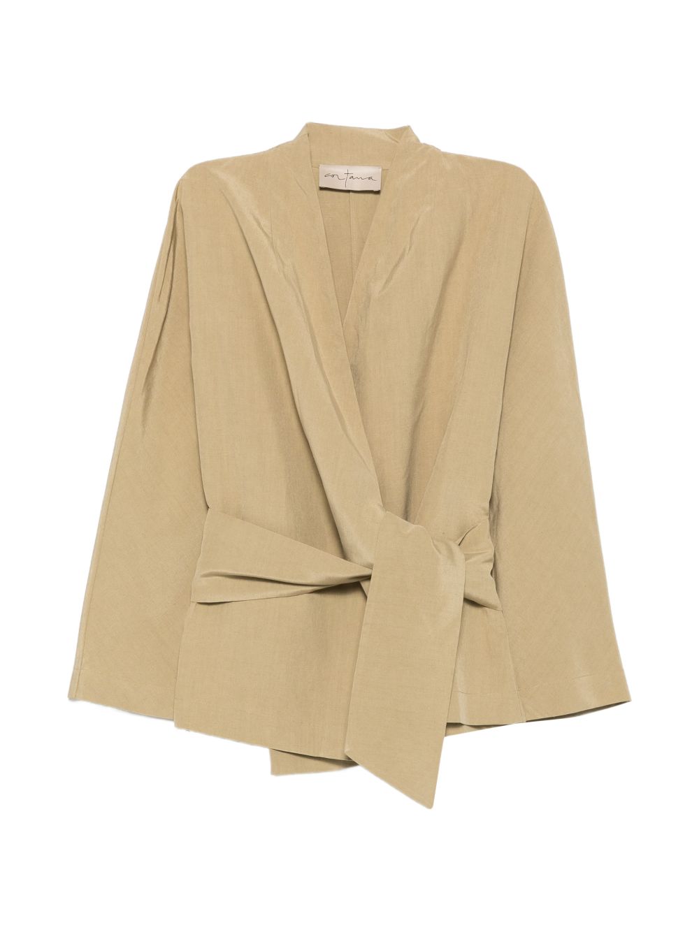 Cortana Linen-Silk Wrap Jacket — Beige
