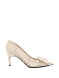 Sergio Rossi Woven Leather Pointed-Toe Pump — Beige