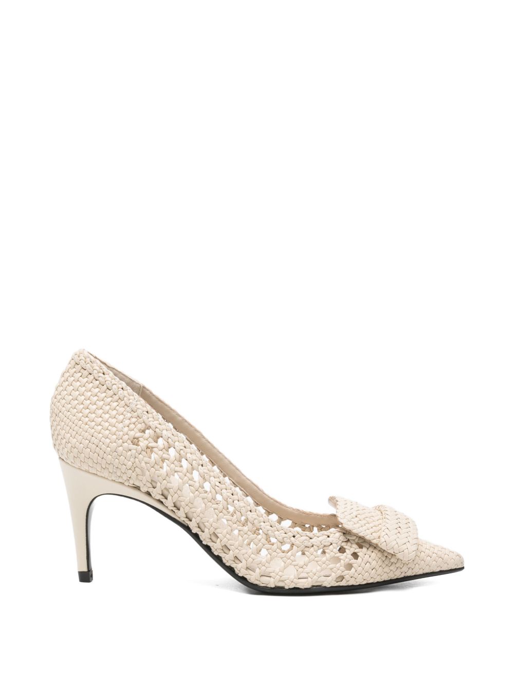 Sergio Rossi Woven Leather Pointed-Toe Pump — Beige