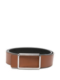 MAISON BOINET Leather Rectangular Buckle Belt — Brown