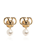 Valentino Garavani Pearl-Drop VLogo Earrings — Gold