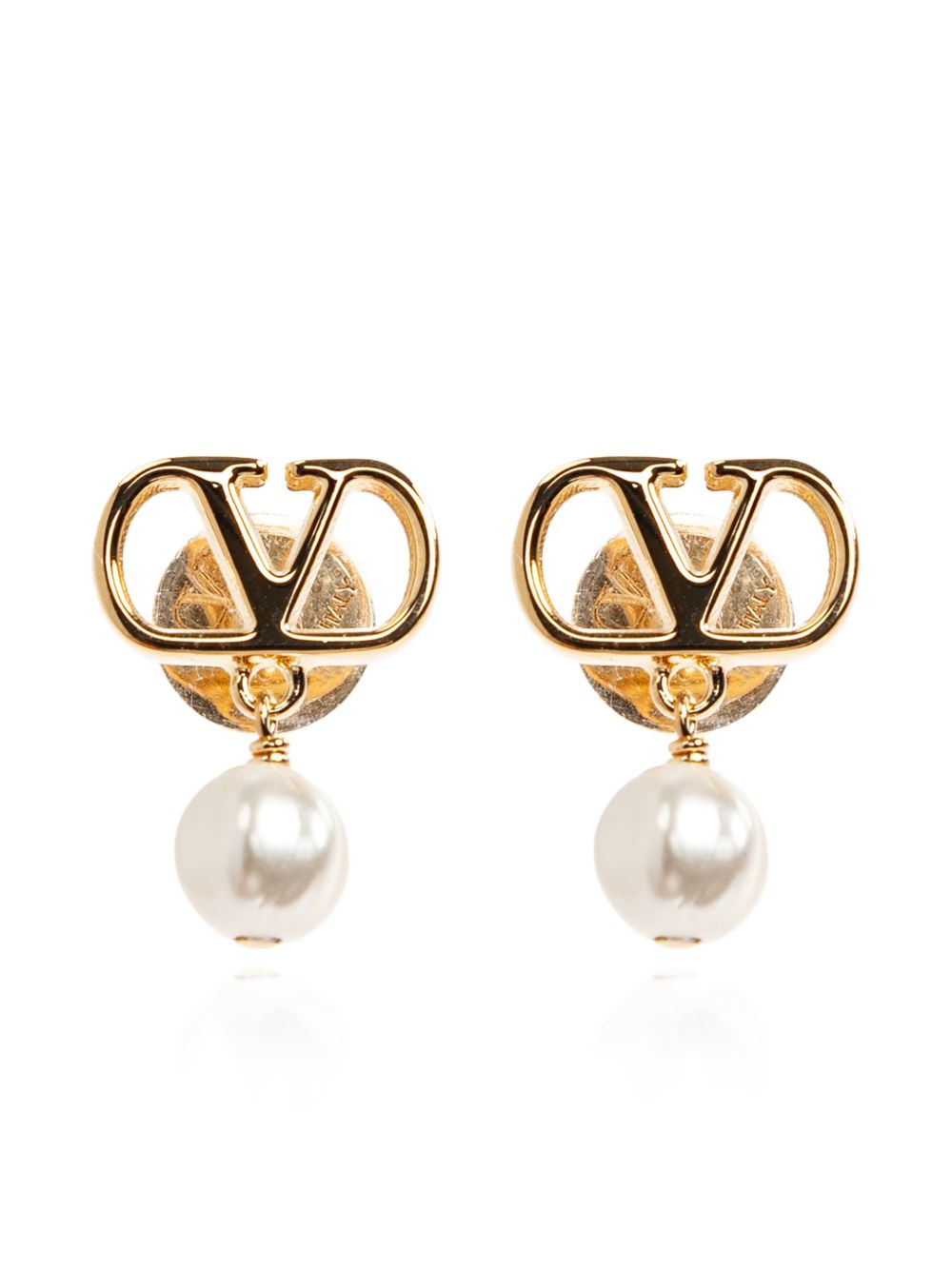 Valentino Garavani Pearl-Drop VLogo Earrings — Gold