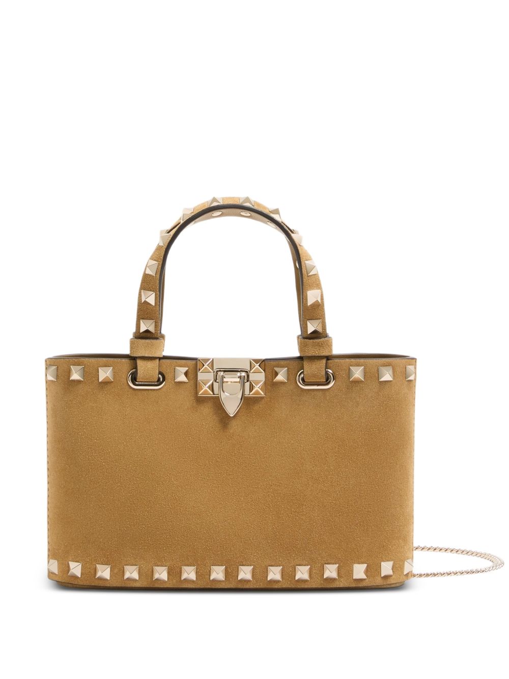 Valentino Garavani Rockstud Top Handle Bag — Tan