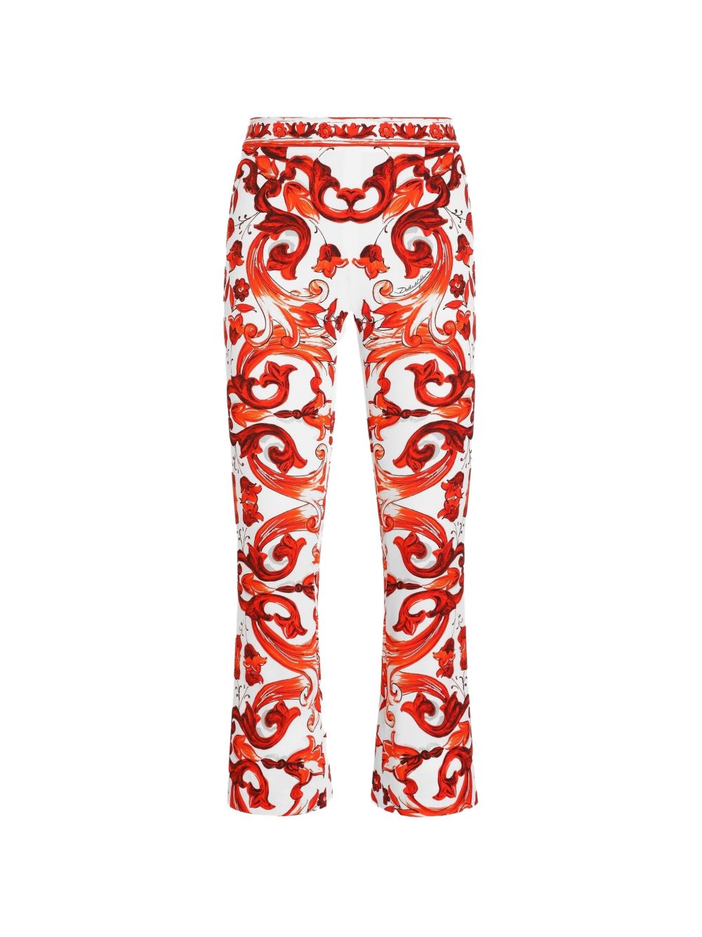 Dolce & Gabbana Maiolica-Print Silk Trousers — Red