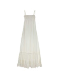 Saint Laurent Smocked Lace-Trim Dress — white