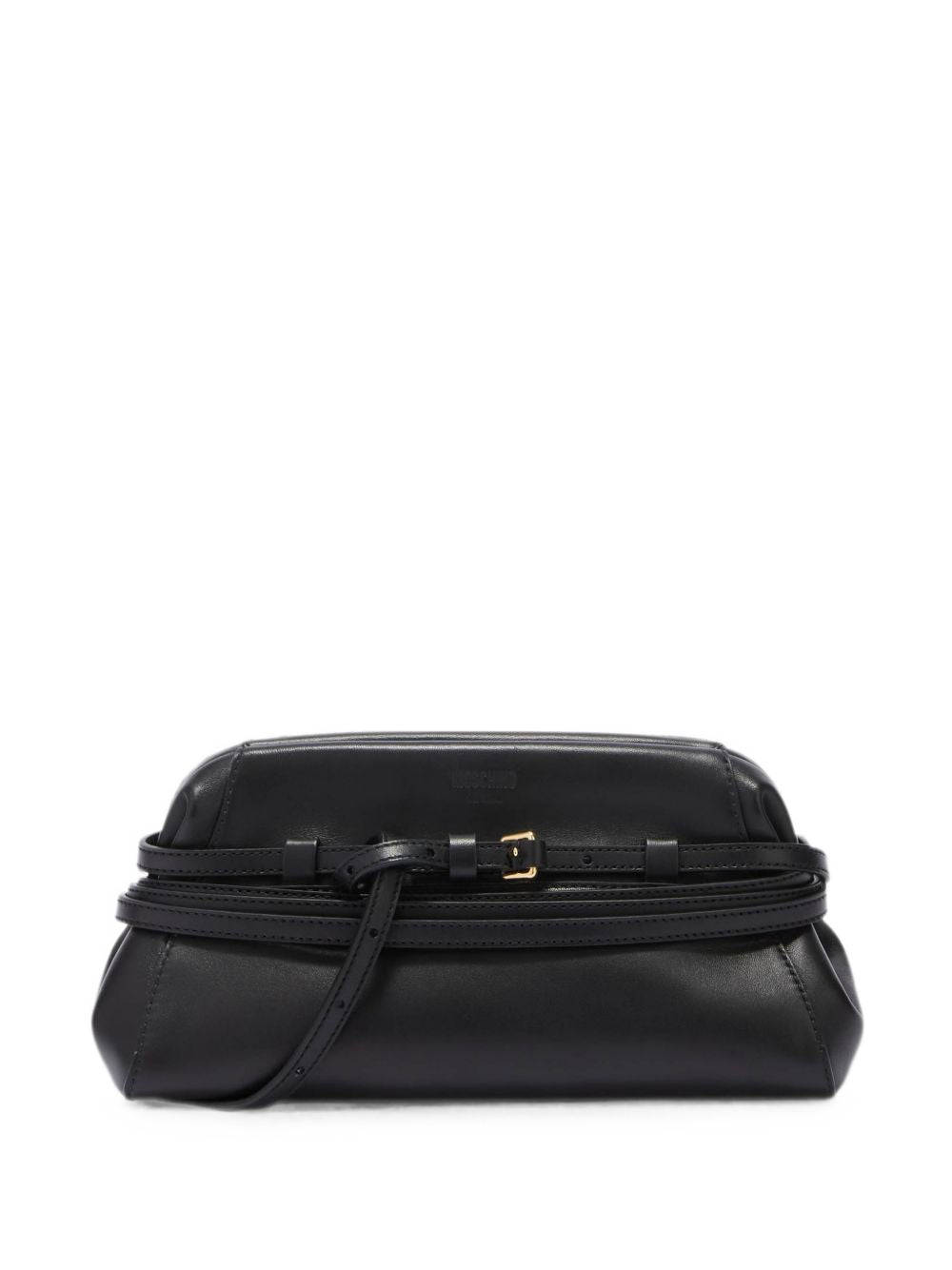Moschino Belt-Detail Leather Clutch — Black