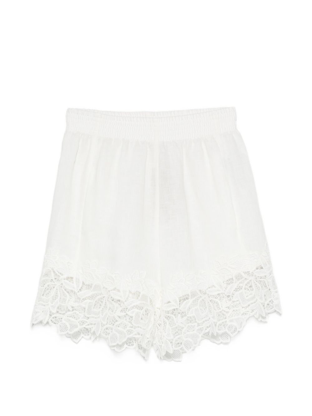 Ermanno Scervino Linen with Floral Lace Trim Shorts — White