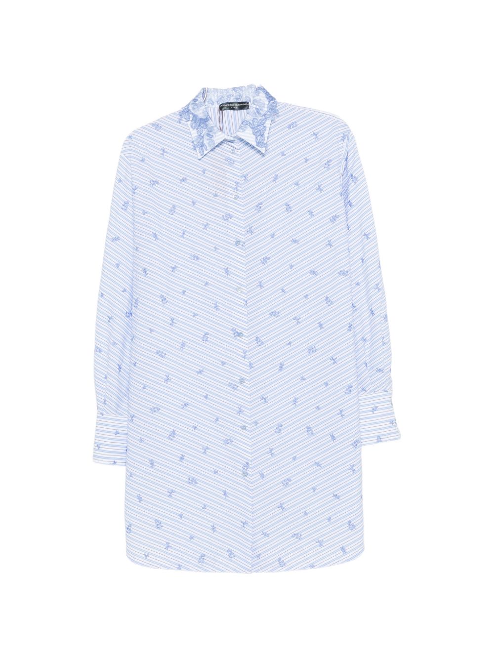 Ermanno Scervino Striped Lace-Collar Cotton Shirt — Light blue