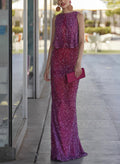Sheath Scoop Neck Sleeveless Floor-Length Sequined Mother Of The Bride Dresses