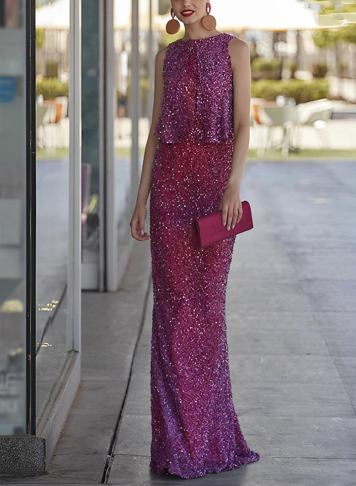 Sheath Scoop Neck Sleeveless Floor-Length Sequined Mother Of The Bride Dresses